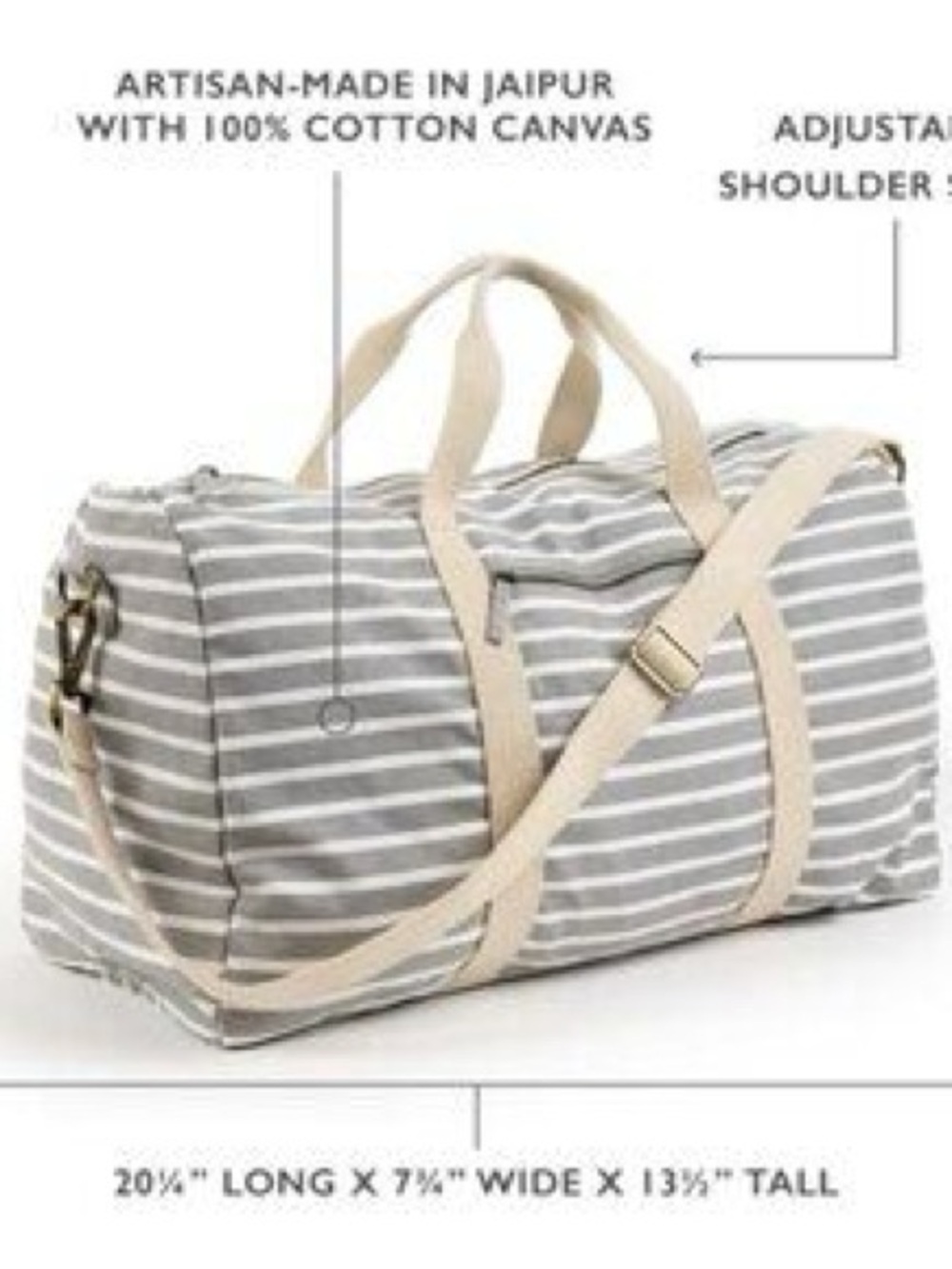 Know. Supply  Striped Gray & Cream Canvas Weekender Bag